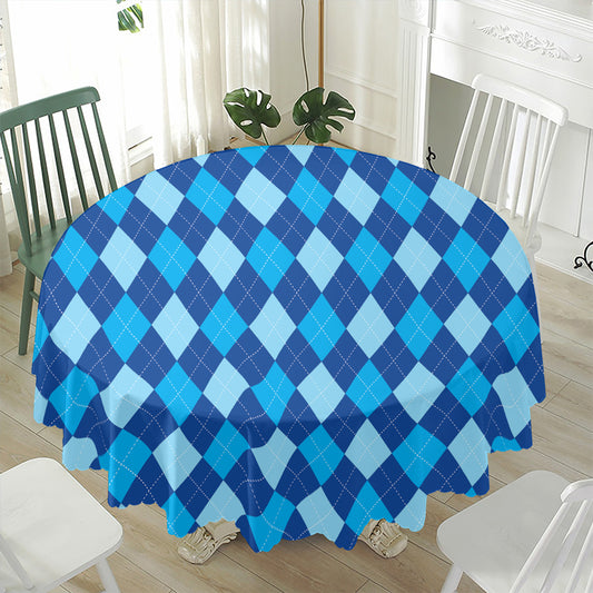 Classic Blue Argyle Pattern Print Waterproof Round Tablecloth