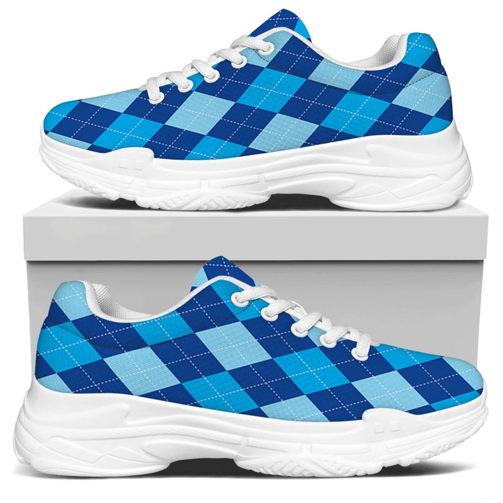 Classic Blue Argyle Pattern Print White Chunky Shoes