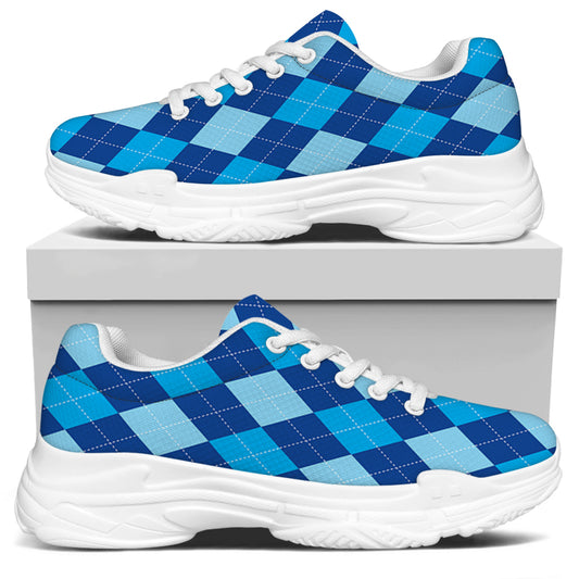 Classic Blue Argyle Pattern Print White Chunky Shoes