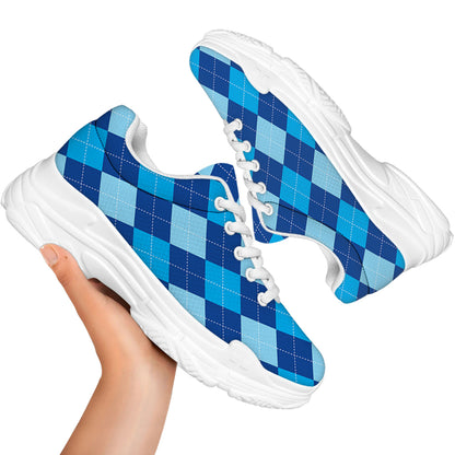 Classic Blue Argyle Pattern Print White Chunky Shoes