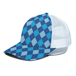 Classic Blue Argyle Pattern Print White Mesh Trucker Cap