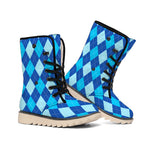 Classic Blue Argyle Pattern Print Winter Boots