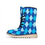 Classic Blue Argyle Pattern Print Winter Boots