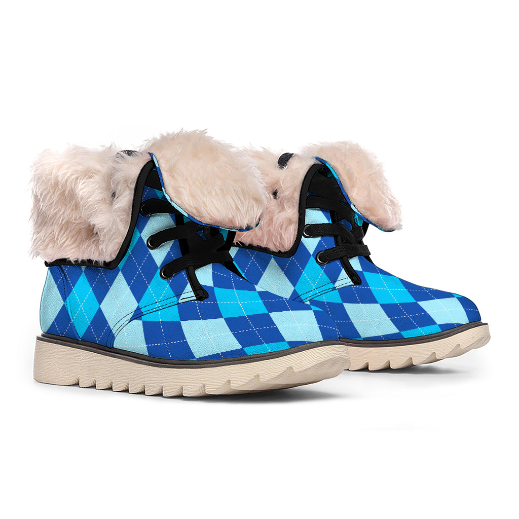Classic Blue Argyle Pattern Print Winter Boots