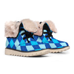 Classic Blue Argyle Pattern Print Winter Boots