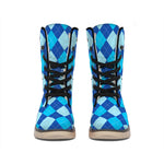 Classic Blue Argyle Pattern Print Winter Boots