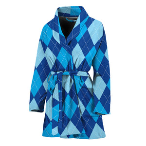 Classic Blue Argyle Pattern Print Women's Bathrobe