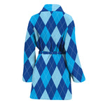 Classic Blue Argyle Pattern Print Women's Bathrobe