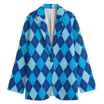 Classic Blue Argyle Pattern Print Women's Blazer