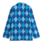 Classic Blue Argyle Pattern Print Women's Blazer