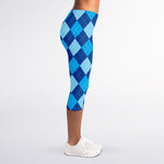 Classic Blue Argyle Pattern Print Women's Capri Leggings