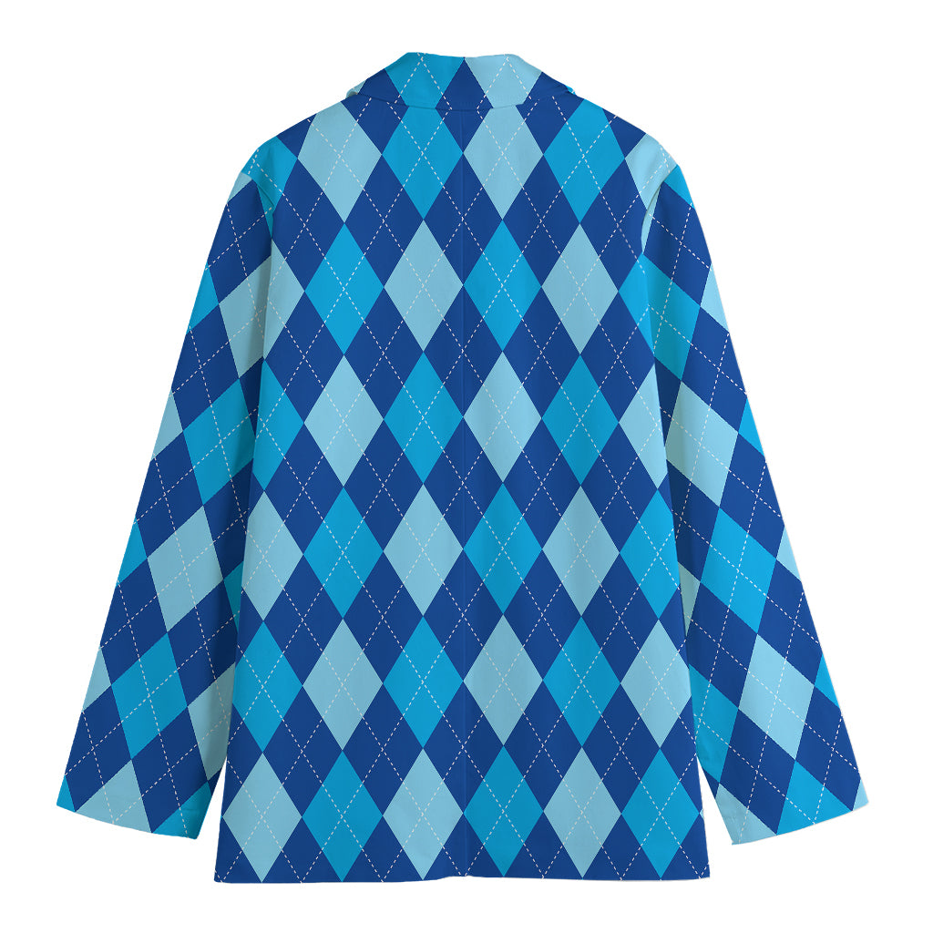 Classic Blue Argyle Pattern Print Women's Cotton Blazer