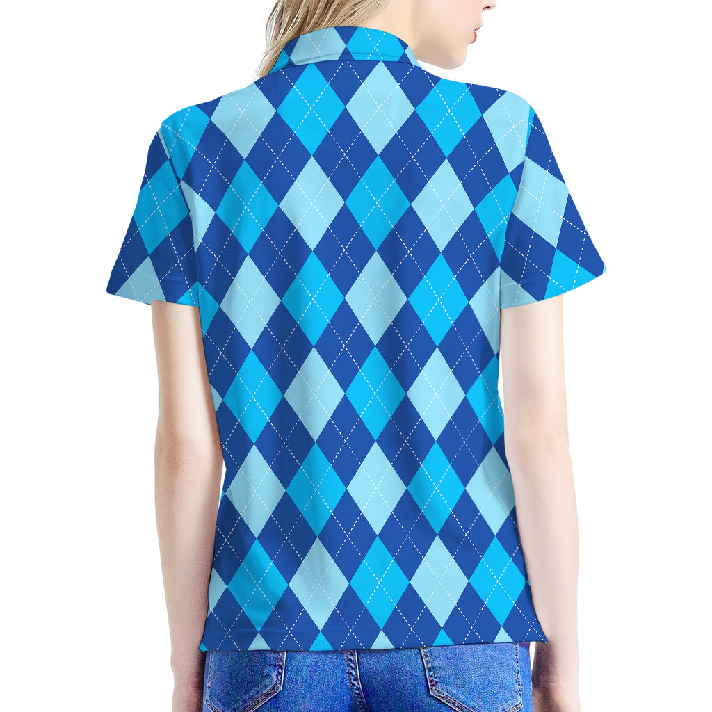 Classic Blue Argyle Pattern Print Women's Polo Shirt