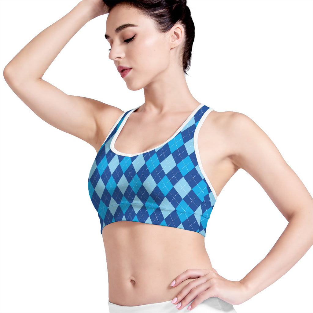 Classic Blue Argyle Pattern Print Women's Sports Bra