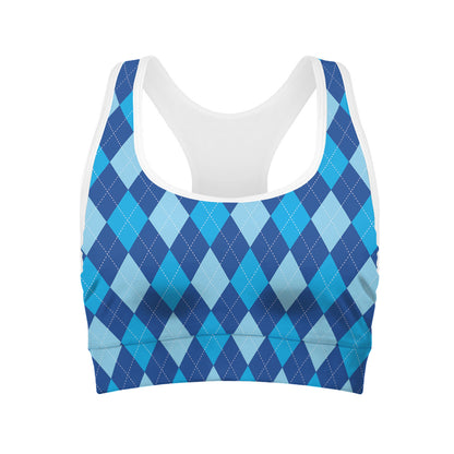 Classic Blue Argyle Pattern Print Women's Sports Bra