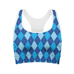 Classic Blue Argyle Pattern Print Women's Sports Bra