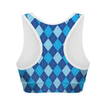 Classic Blue Argyle Pattern Print Women's Sports Bra