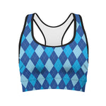 Classic Blue Argyle Pattern Print Women's Sports Bra