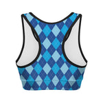 Classic Blue Argyle Pattern Print Women's Sports Bra