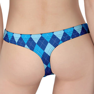 Classic Blue Argyle Pattern Print Women's Thong