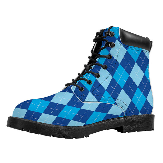 Classic Blue Argyle Pattern Print Work Boots