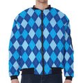 Classic Blue Argyle Pattern Print Zip Sleeve Bomber Jacket