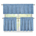 Classic Blue Denim Jeans Print 3 Piece Kitchen Curtains