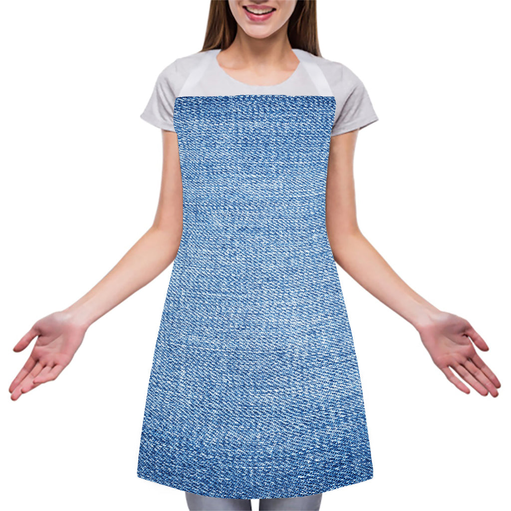 Classic Blue Denim Jeans Print Adjustable Apron