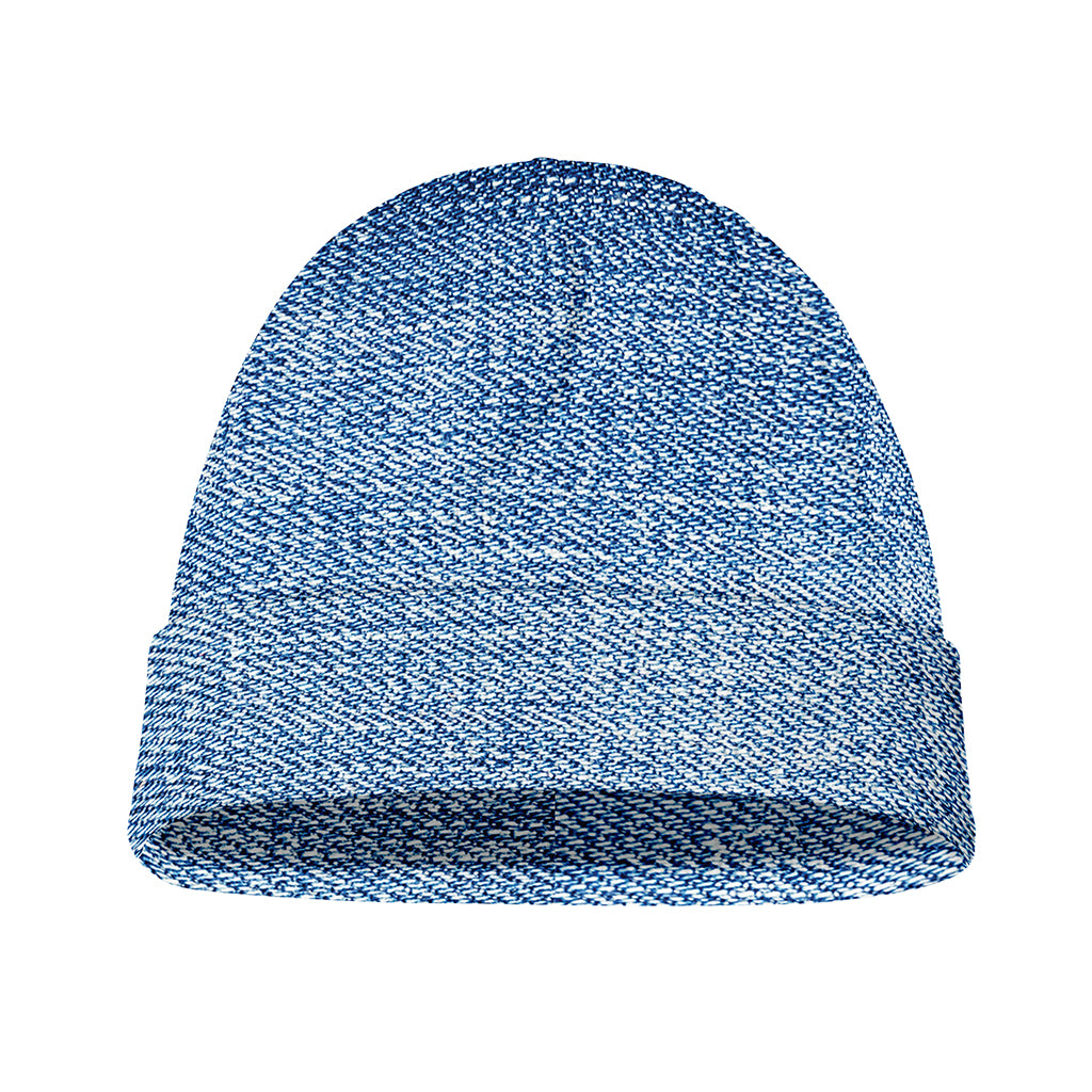 Classic Blue Denim Jeans Print Beanie