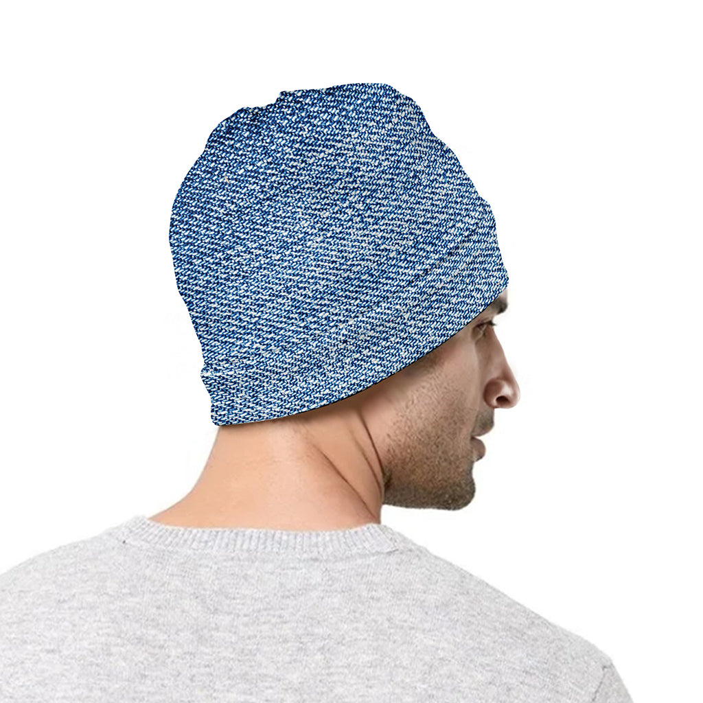 Classic Blue Denim Jeans Print Beanie