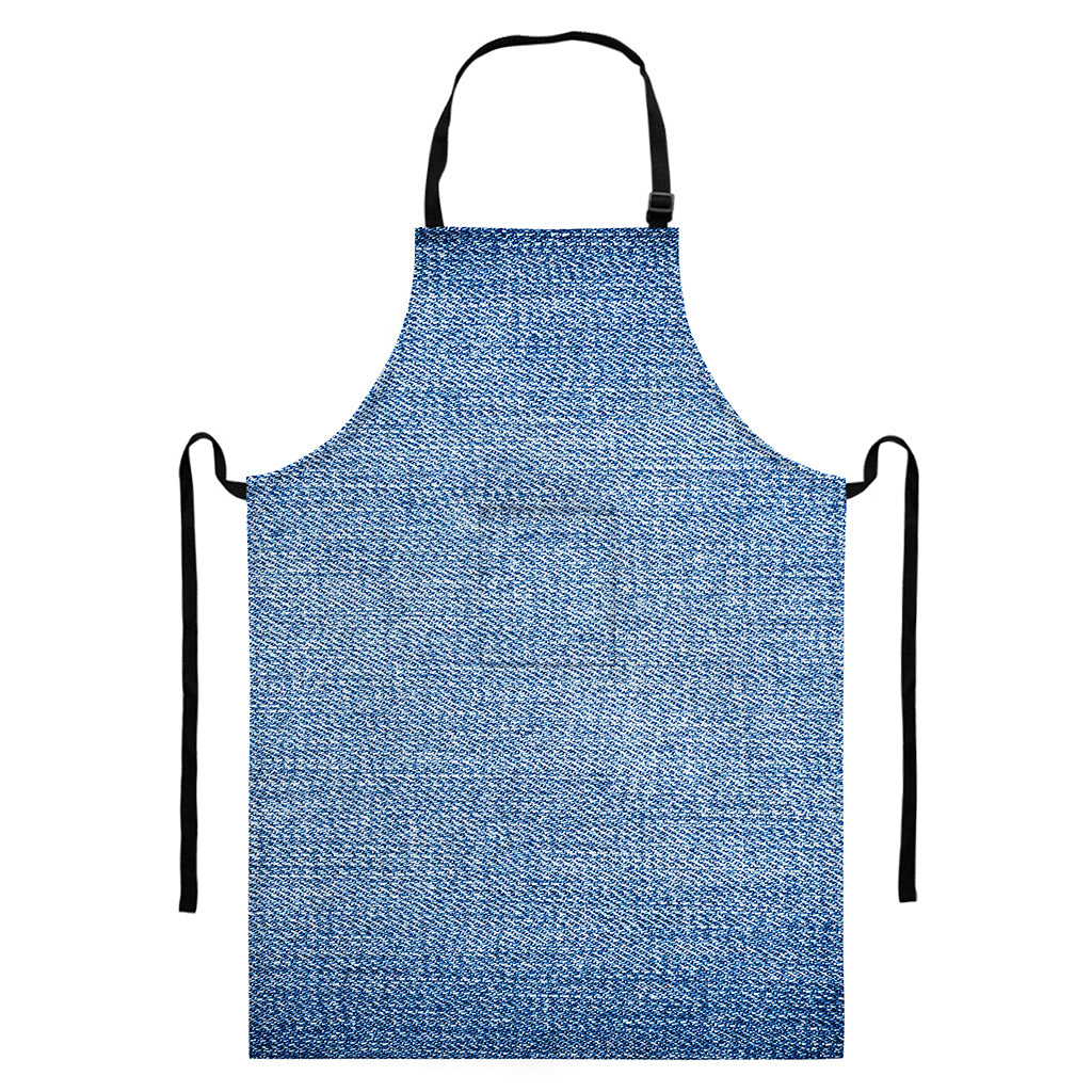 Classic Blue Denim Jeans Print Bib Apron With Pocket