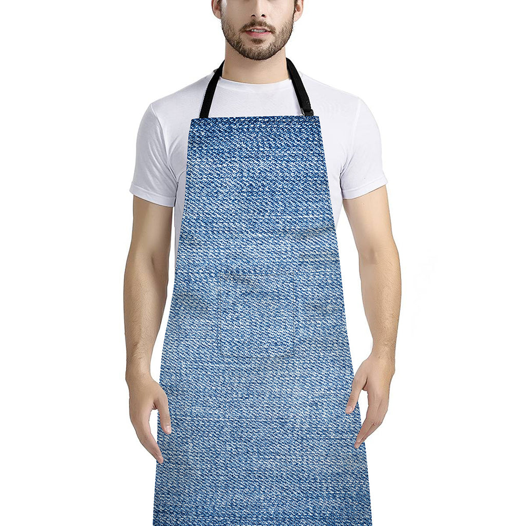 Classic Blue Denim Jeans Print Bib Apron With Pocket