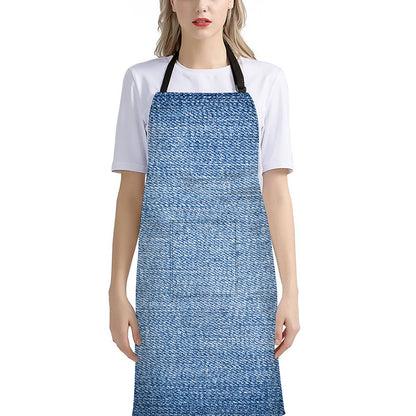 Classic Blue Denim Jeans Print Bib Apron With Pocket