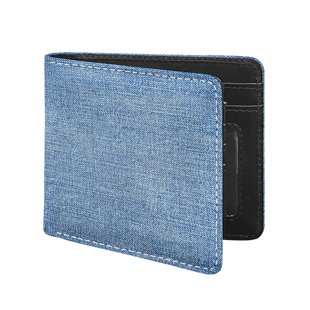 Classic Blue Denim Jeans Print Bifold Wallet