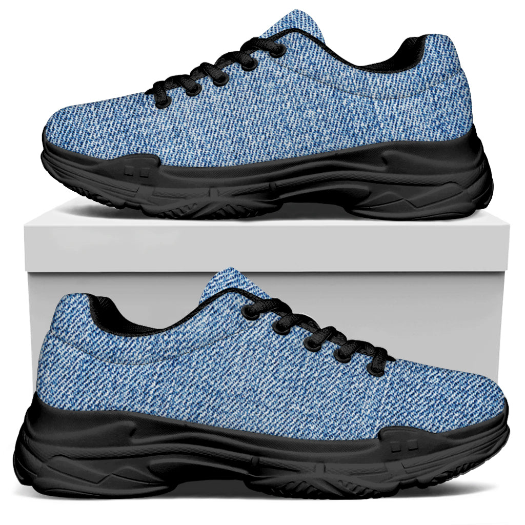 Classic Blue Denim Jeans Print Black Chunky Shoes