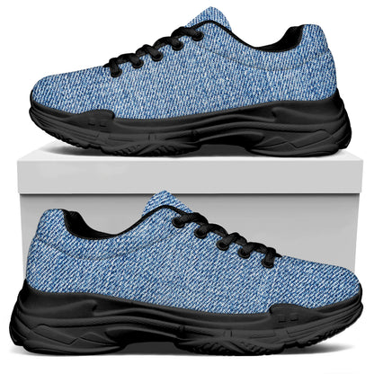 Classic Blue Denim Jeans Print Black Chunky Shoes