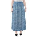 Classic Blue Denim Jeans Print Chiffon Maxi Skirt