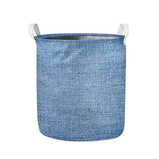 Classic Blue Denim Jeans Print Collapsible Laundry Basket