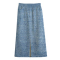Classic Blue Denim Jeans Print Cotton Front Slit Maxi Skirt