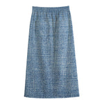 Classic Blue Denim Jeans Print Cotton Front Slit Maxi Skirt