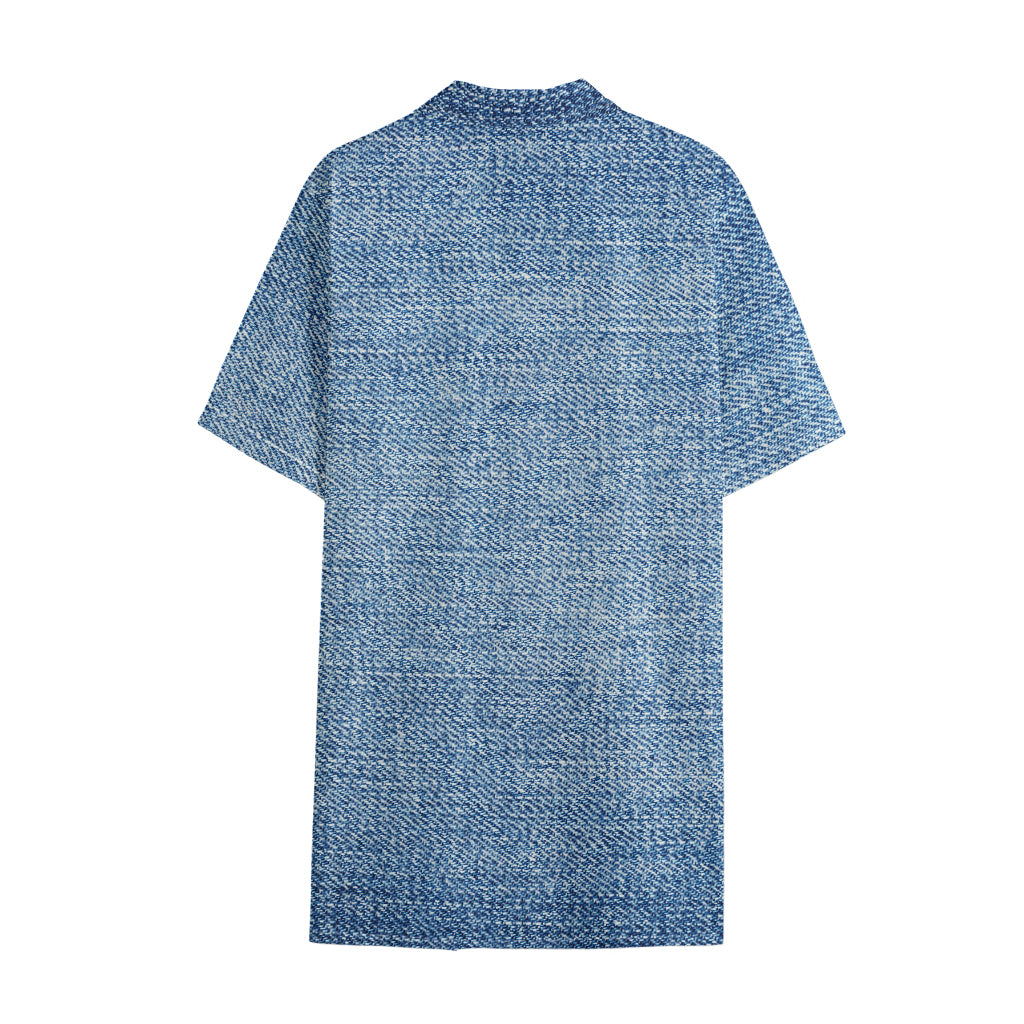 Classic Blue Denim Jeans Print Cotton Hawaiian Shirt