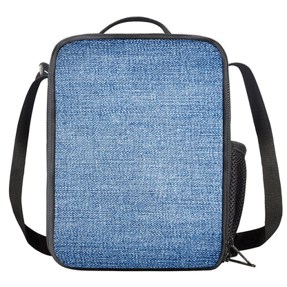 Classic Blue Denim Jeans Print Crossbody Lunch Bag