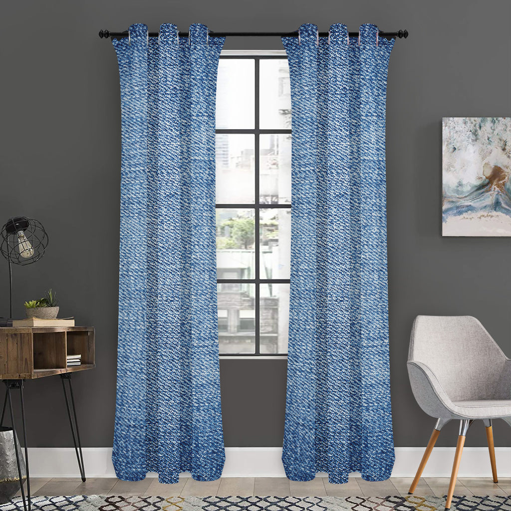 Classic Blue Denim Jeans Print Curtain