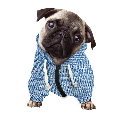 Classic Blue Denim Jeans Print Dog Zip Up Hoodie