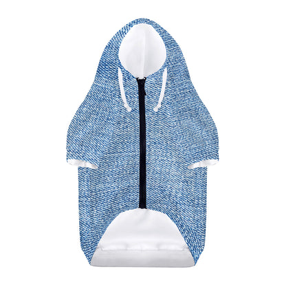 Classic Blue Denim Jeans Print Dog Zip Up Hoodie