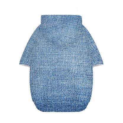 Classic Blue Denim Jeans Print Dog Zip Up Hoodie