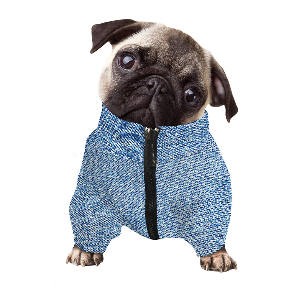 Classic Blue Denim Jeans Print Dog Zip Up Jacket