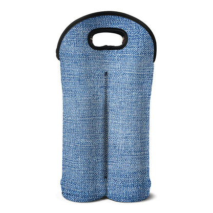 Classic Blue Denim Jeans Print Double Neoprene Wine Tote