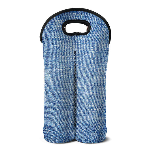 Classic Blue Denim Jeans Print Double Neoprene Wine Tote