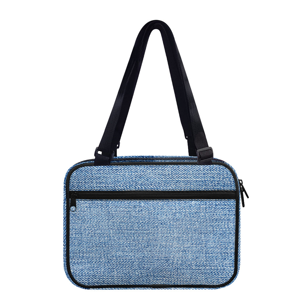 Classic Blue Denim Jeans Print Double Strap Bible Bag